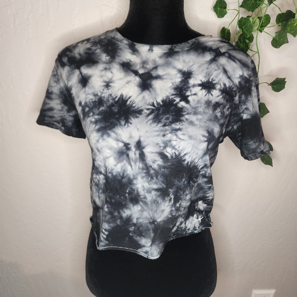 PINK Victoria's Secret Dark Blue Tie Dye Crop Top Tee Size XS